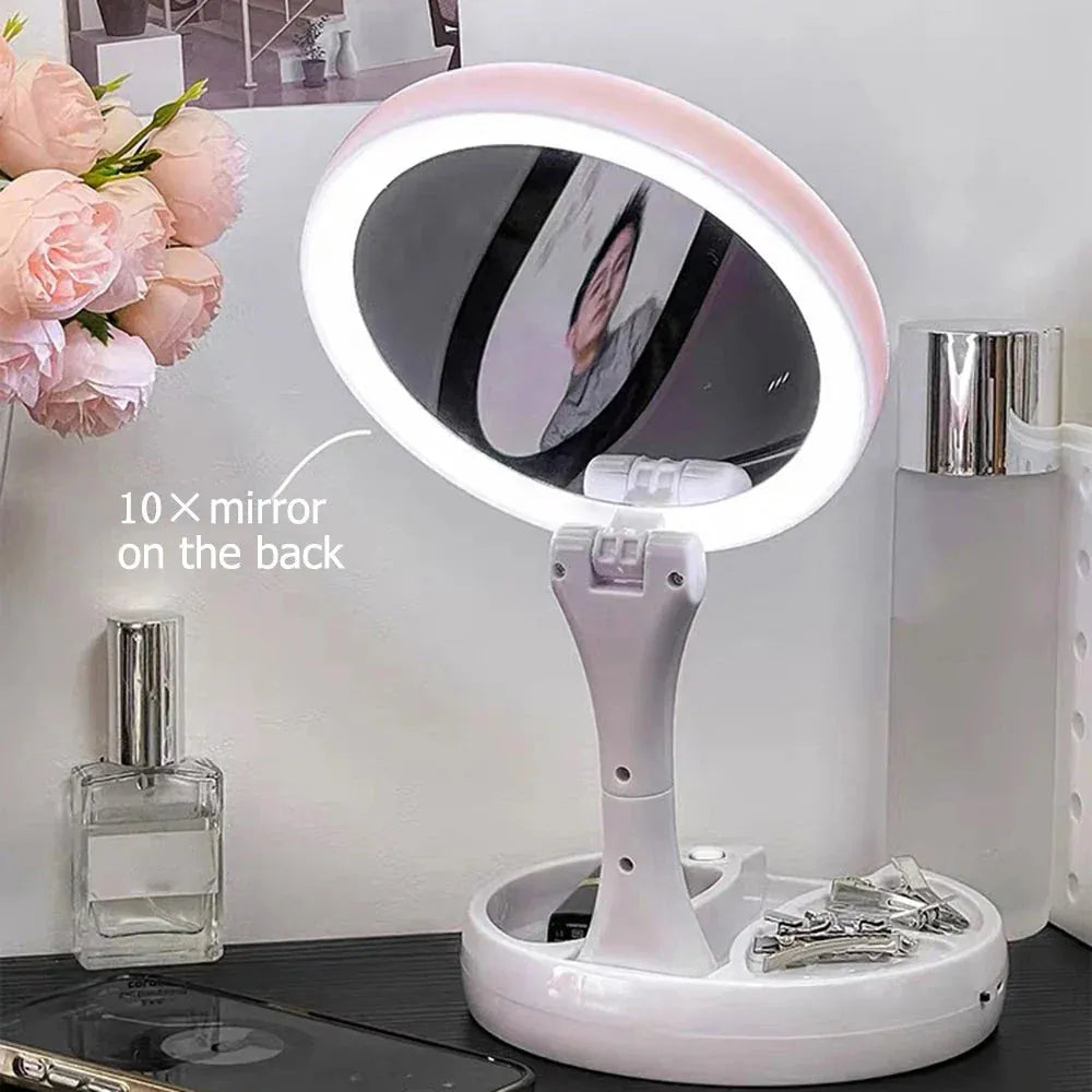 Foldable LED 10X Makeup Mirror