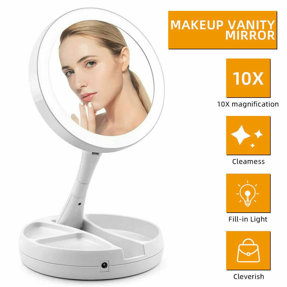 Foldable LED 10X Makeup Mirror